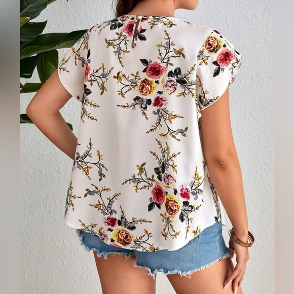 Floral Print Petal sleeve fold Pleated detail Blouse-XXL - Picture 6 of 7